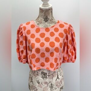 WHOWHATWEAR Pink and Orange Polka Dot Crop Top size S